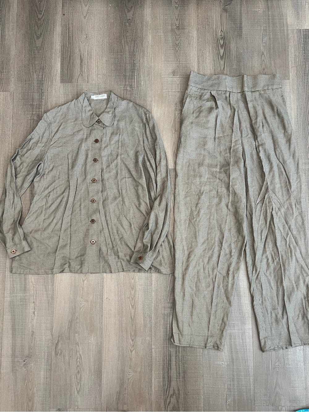 Vintage Giorgio Armani Micro Houndstooth Pattern Blouse & Pants Set